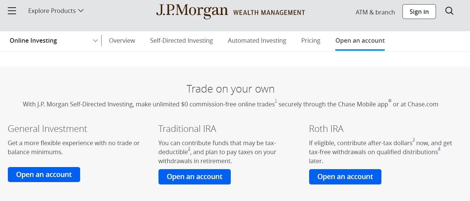 J.P. Morgan - Escolha do tipo de  conta